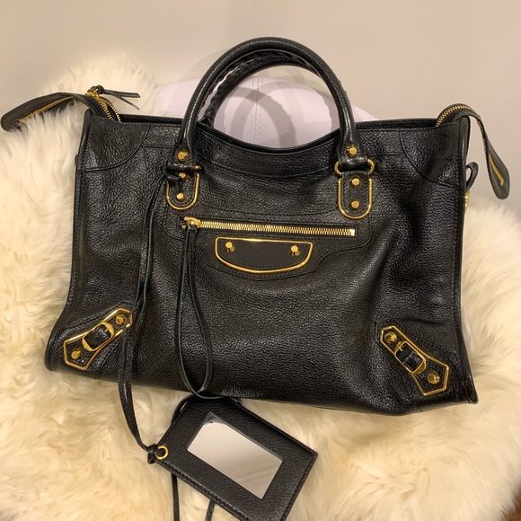 Balenciaga metallic edge classic city black gold